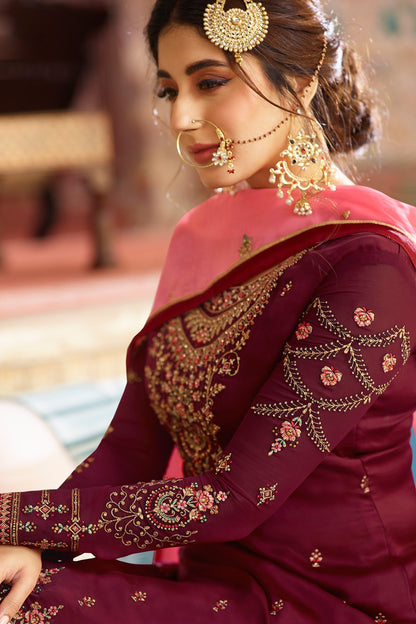 Purple and Pink Georgette Designer Sharara Suit