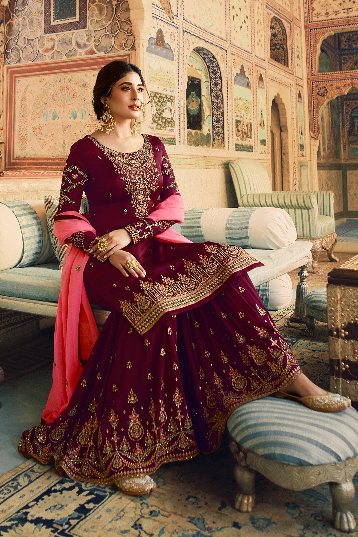 Purple and Pink Georgette Designer Sharara Suit