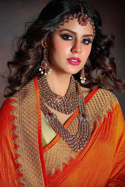 Orange and Gold Embroidered Designer Fancy Saree