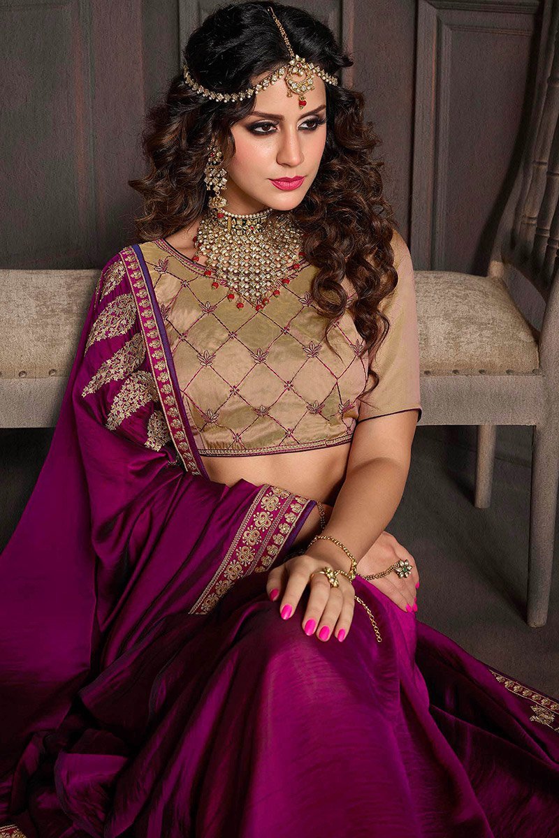 Grape and Gray Embroidered Designer Fancy Saree