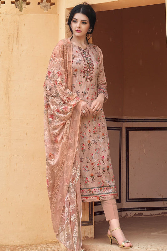 Lavender Cotton casual Wear Straight Suit