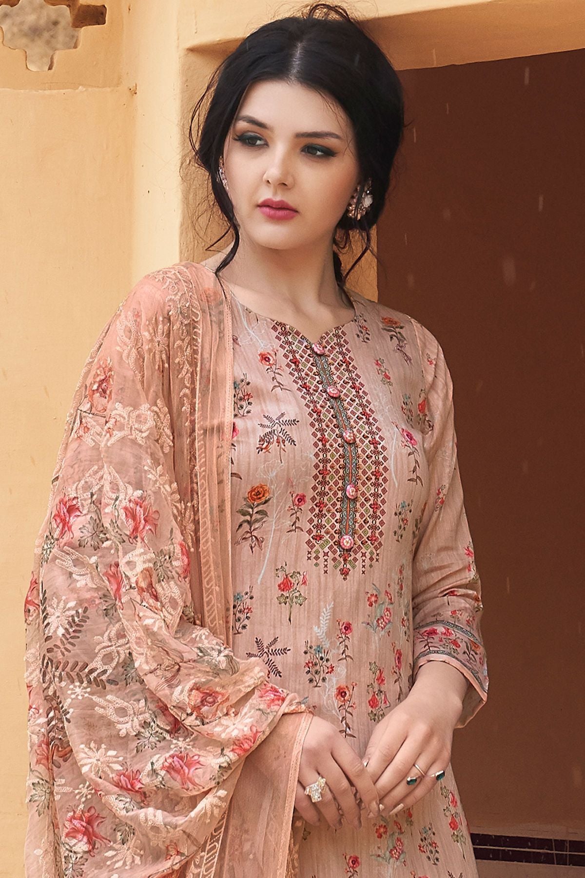 Lavender Cotton casual Wear Straight Suit