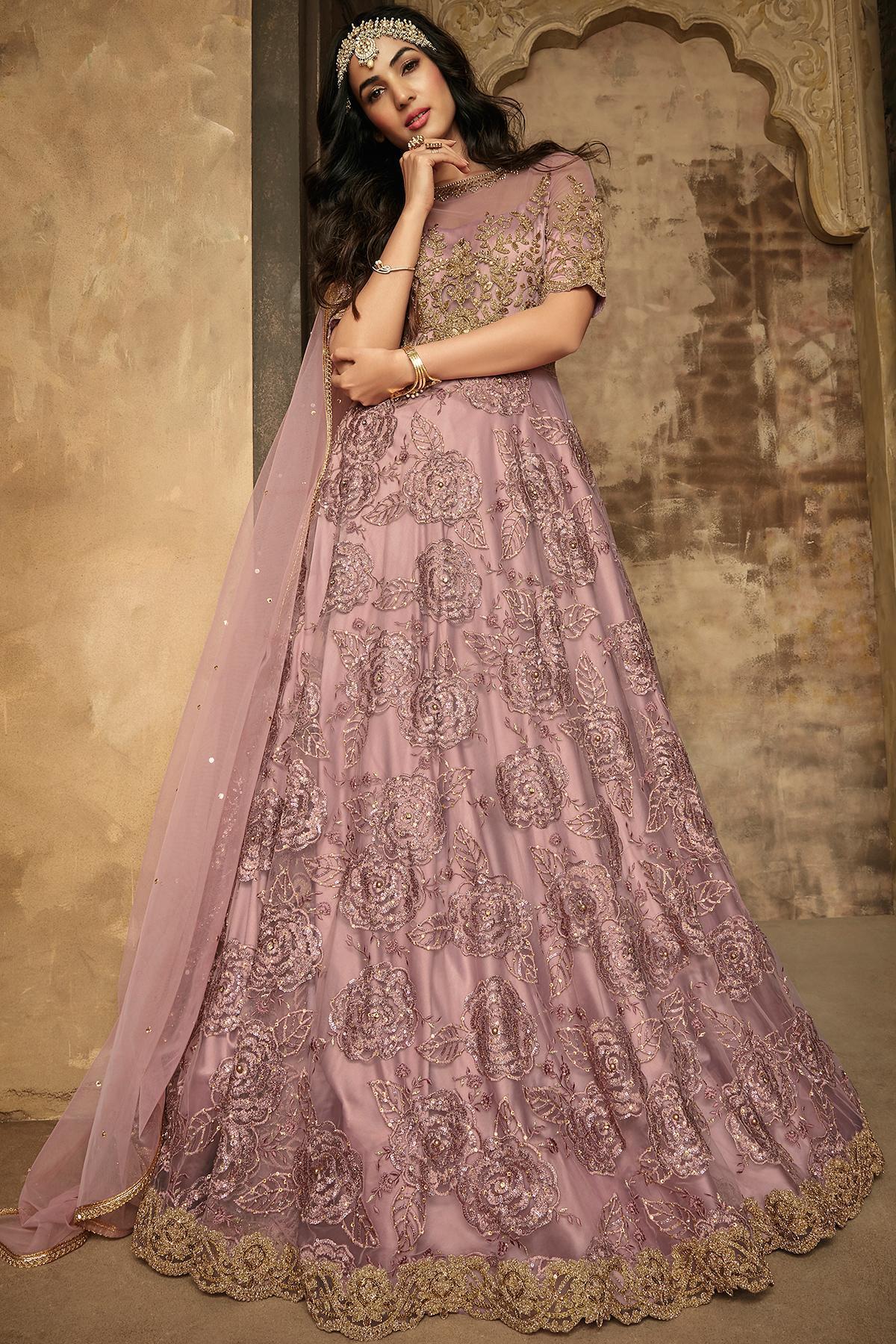 Lavender Embroidered Designer Anarkali Suit
