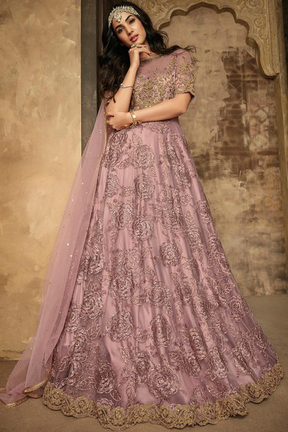 Lavender Embroidered Designer Anarkali Suit