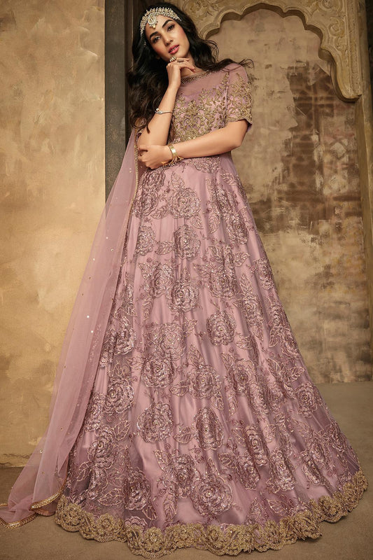 Lavender Embroidered Designer Anarkali Suit