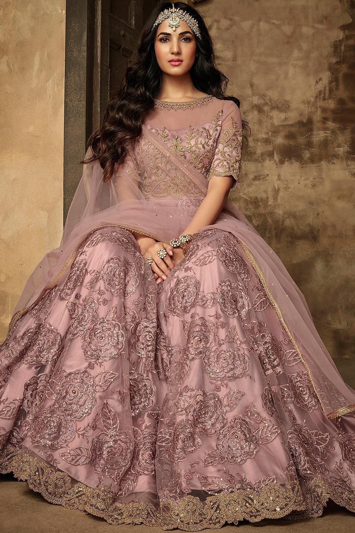 Lavender Embroidered Designer Anarkali Suit