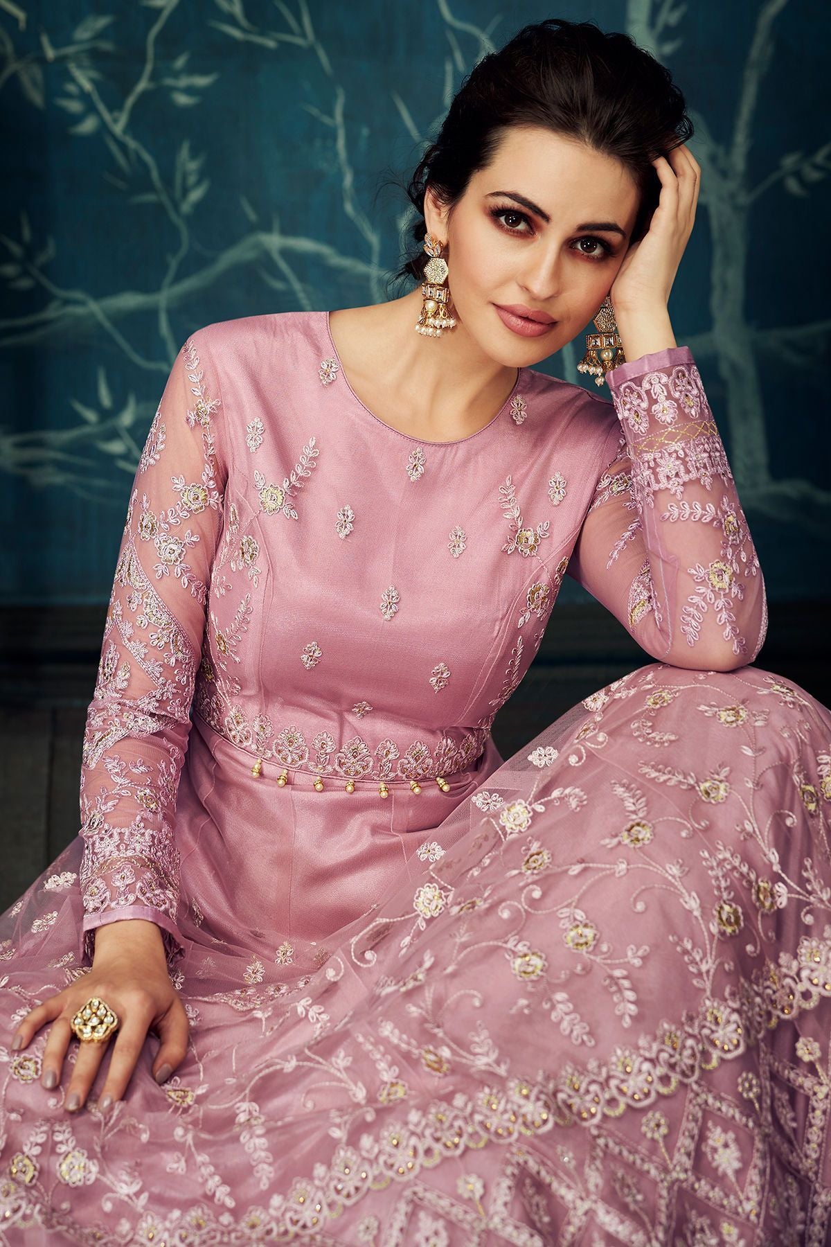 Lavender Embroidered Party Wear Anarkali Suit