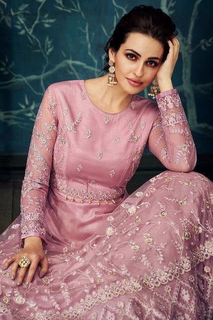 Lavender Embroidered Party Wear Anarkali Suit