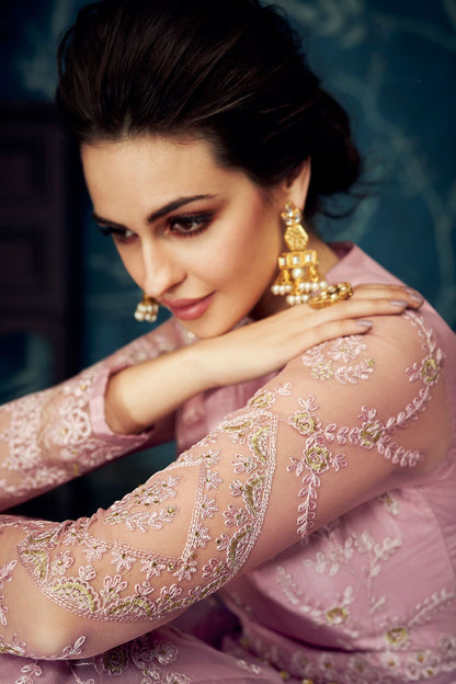 Lavender Embroidered Party Wear Anarkali Suit