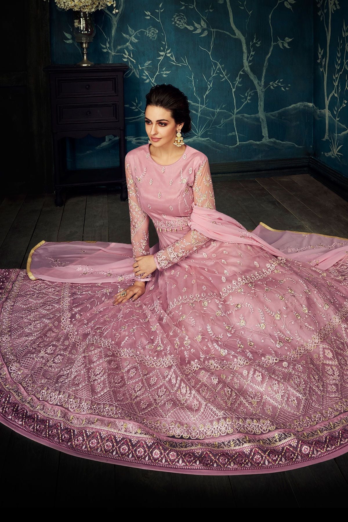 Lavender Embroidered Party Wear Anarkali Suit