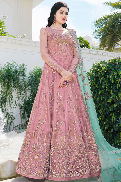 Lavender Net Party Wear Anarkali Suit