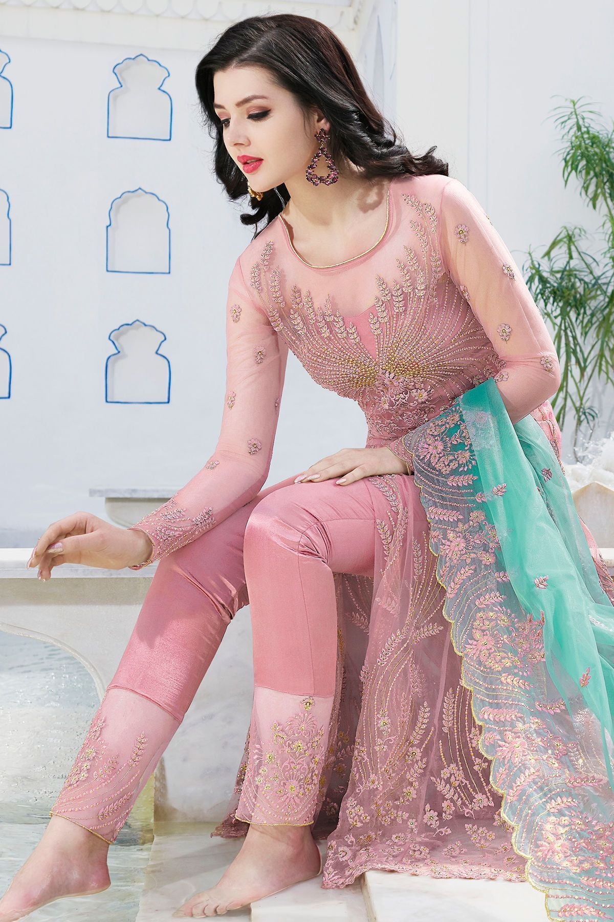 Lavender Net Party Wear Anarkali Suit