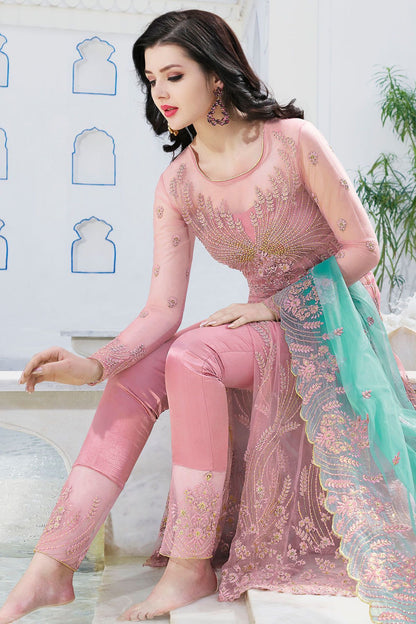 Lavender Net Party Wear Anarkali Suit