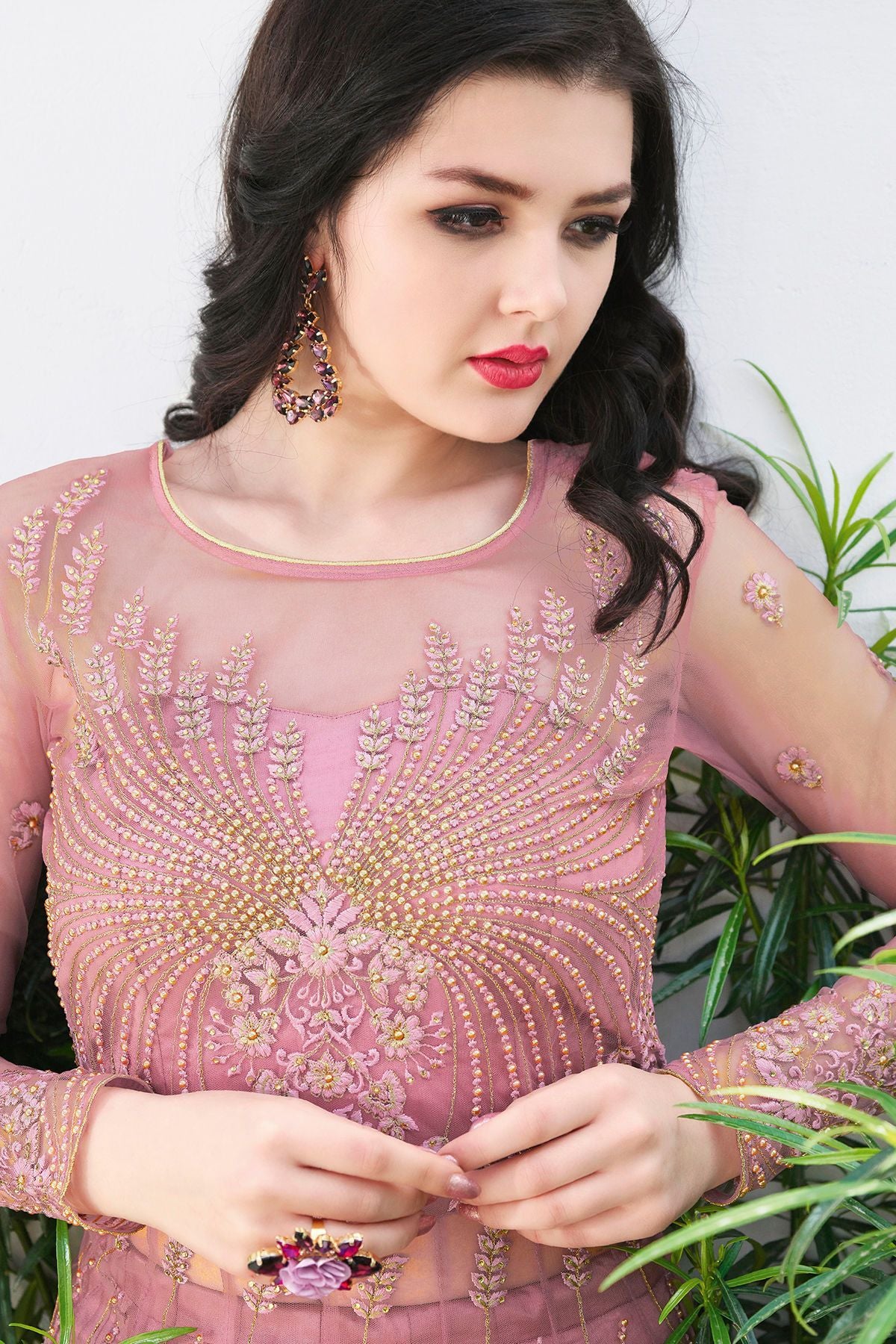 Lavender Net Party Wear Anarkali Suit