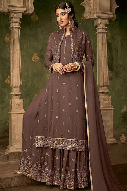 Light Brown Designer Sharara Suit With Koti