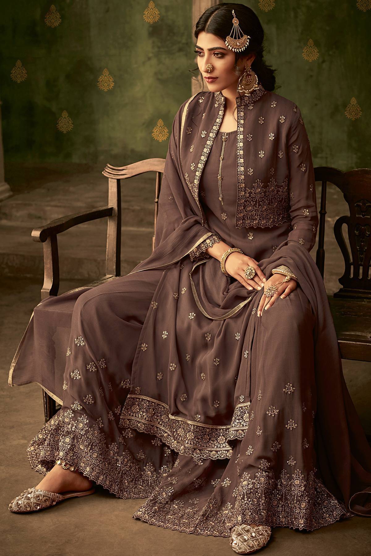 Light Brown Designer Sharara Suit With Koti