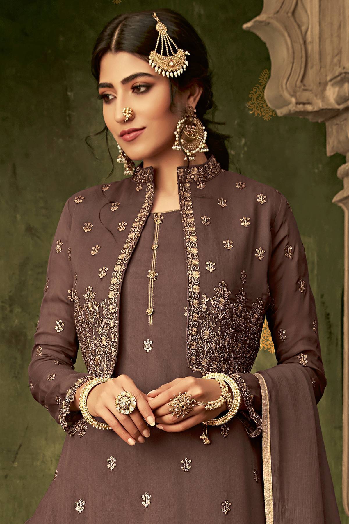 Light Brown Designer Sharara Suit With Koti