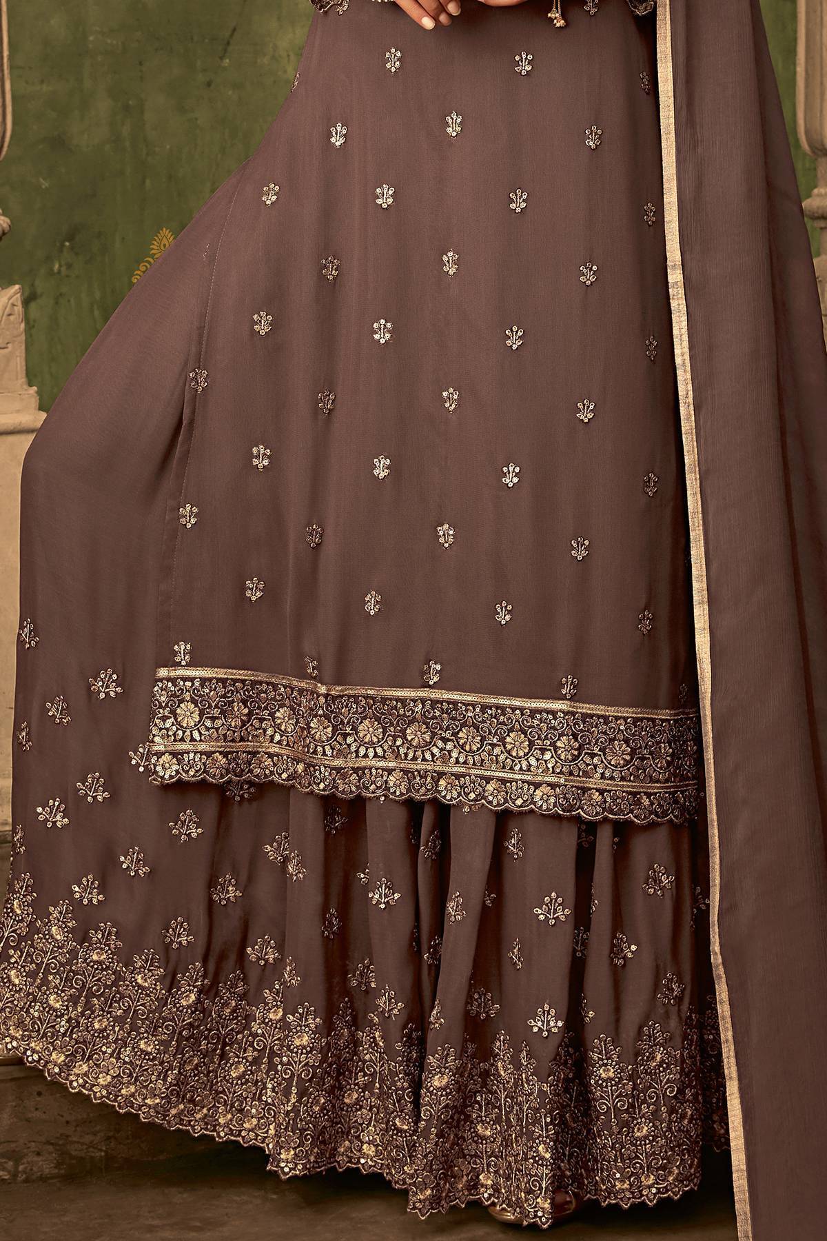 Light Brown Designer Sharara Suit With Koti