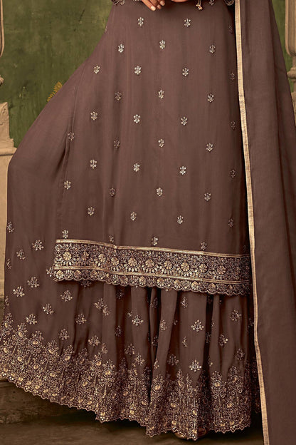 Light Brown Designer Sharara Suit With Koti