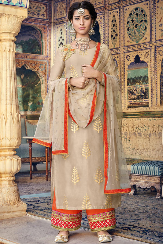 Light Coco Designer Chanderi Silk Suit Palazzo Suit