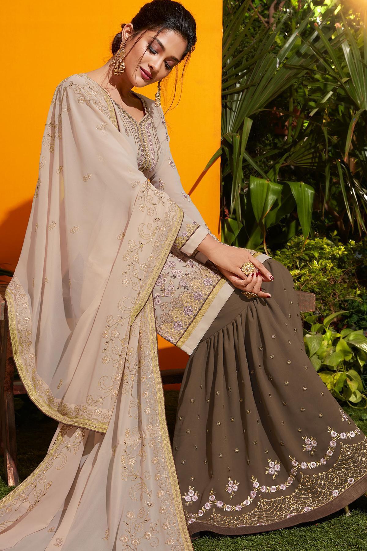 Light Coffee And Brown Designer Gharara Suit