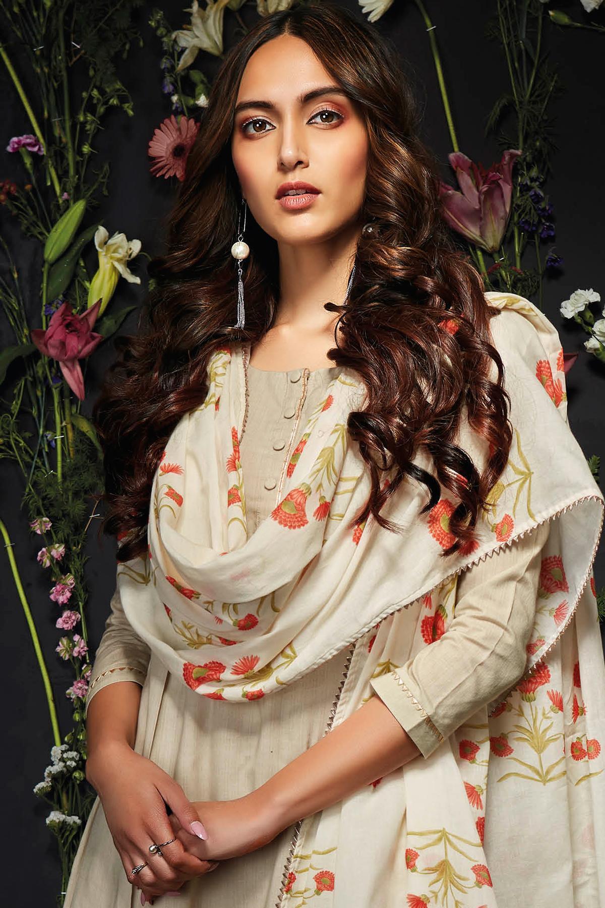 Light Coffee Printed Cotton Palazzo Suit