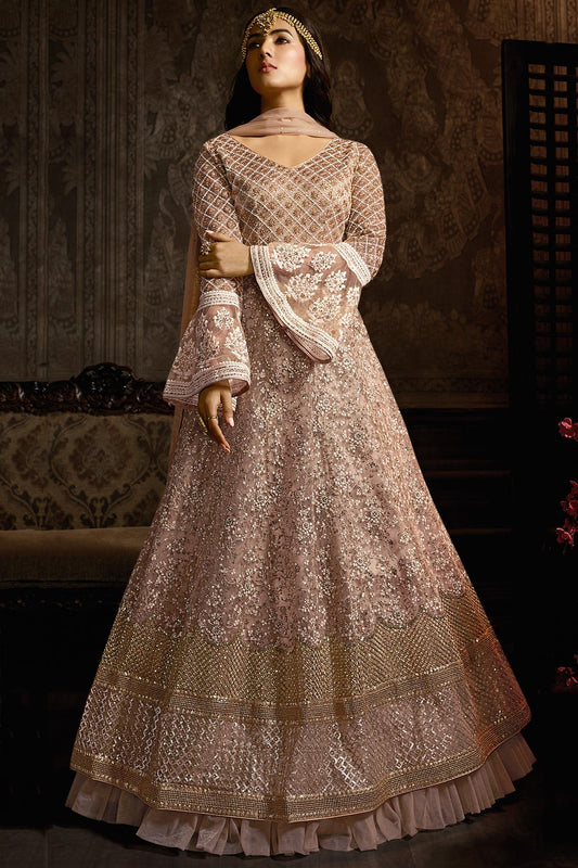 Light Mauve Designer Net Anarkali Suit
