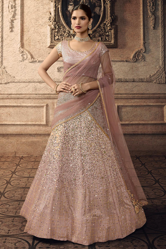 Light Mauve Designer Net Lehenga Choli Set