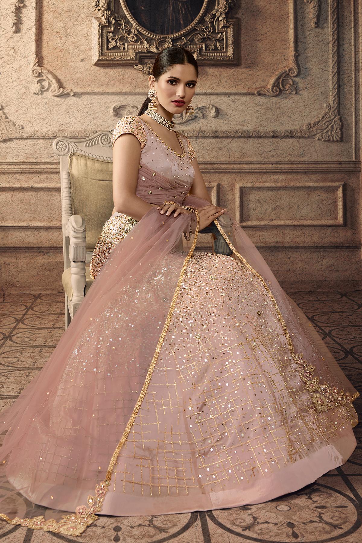 Light Mauve Designer Net Lehenga Choli Set