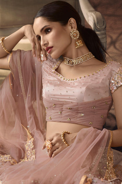 Light Mauve Designer Net Lehenga Choli Set