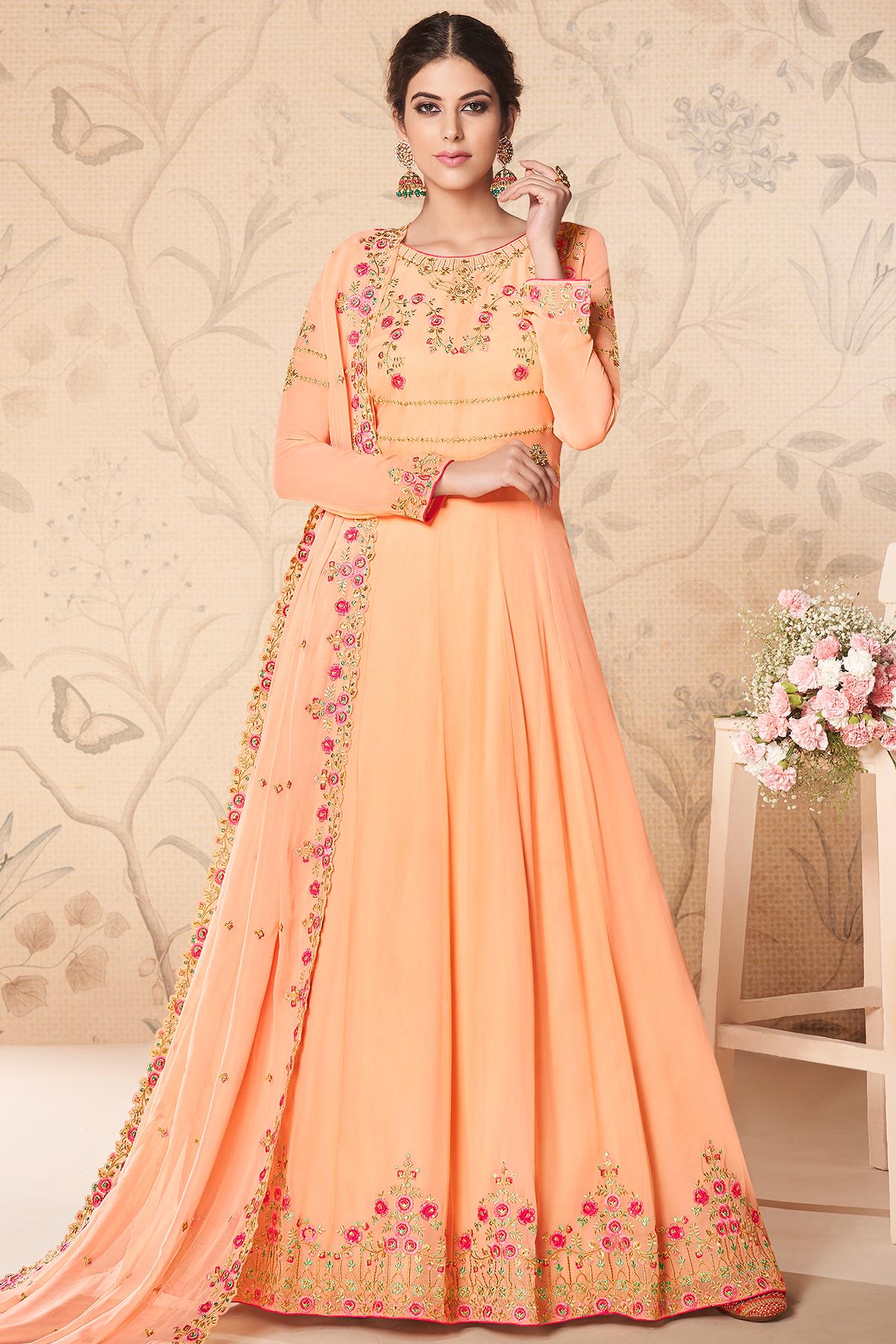 Light Peach Designer Anarkali Suit