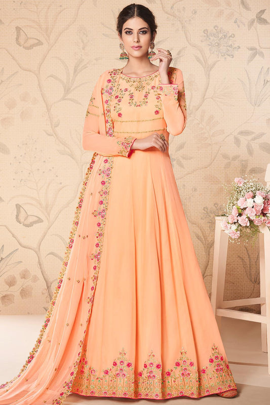 Light Peach Designer Anarkali Suit