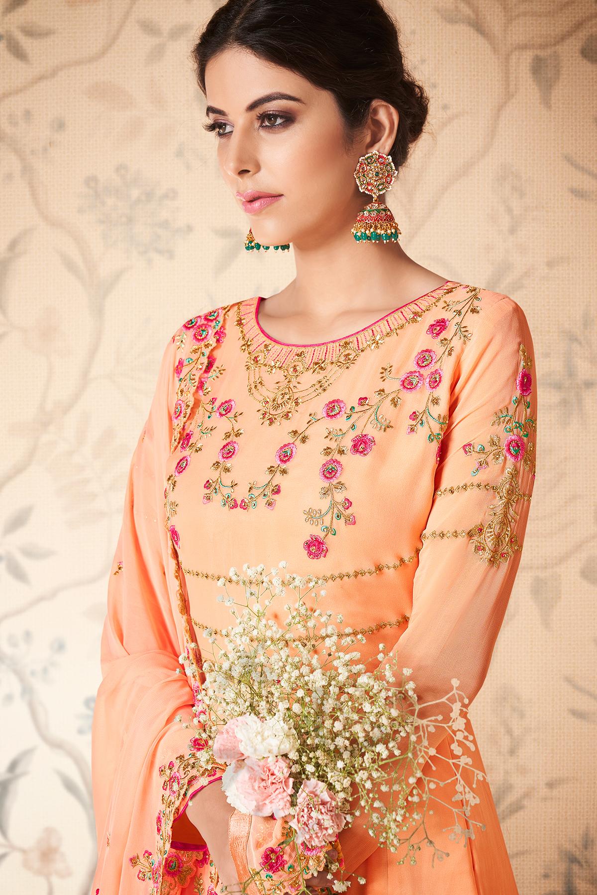 Light Peach Designer Anarkali Suit