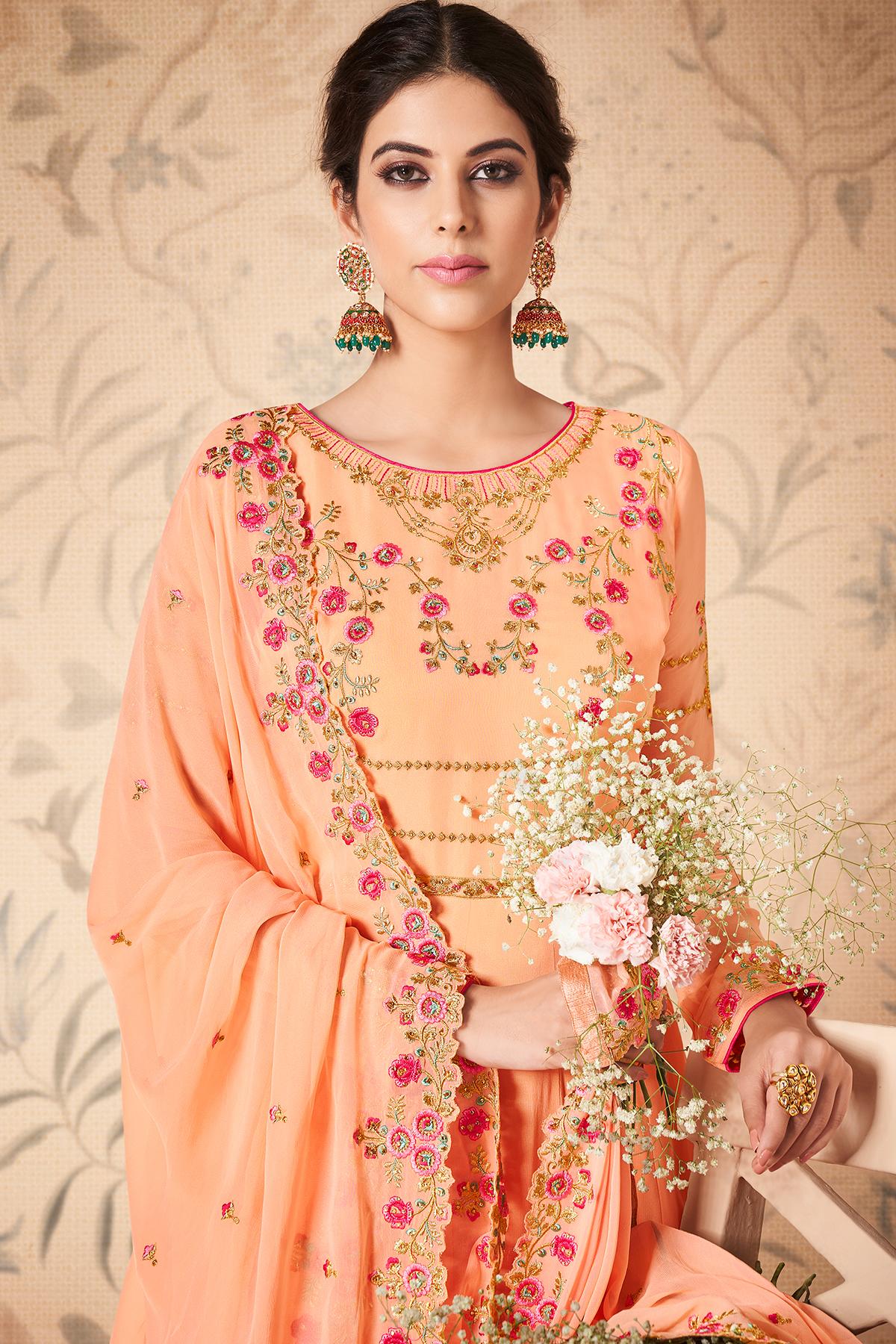 Light Peach Designer Anarkali Suit