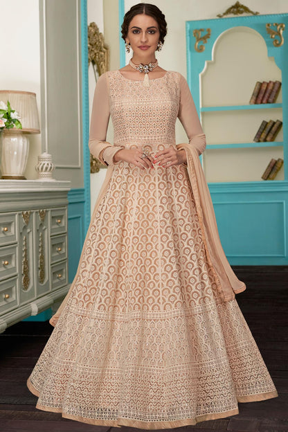 Light Peach Designer Georgette Anarkali Suit