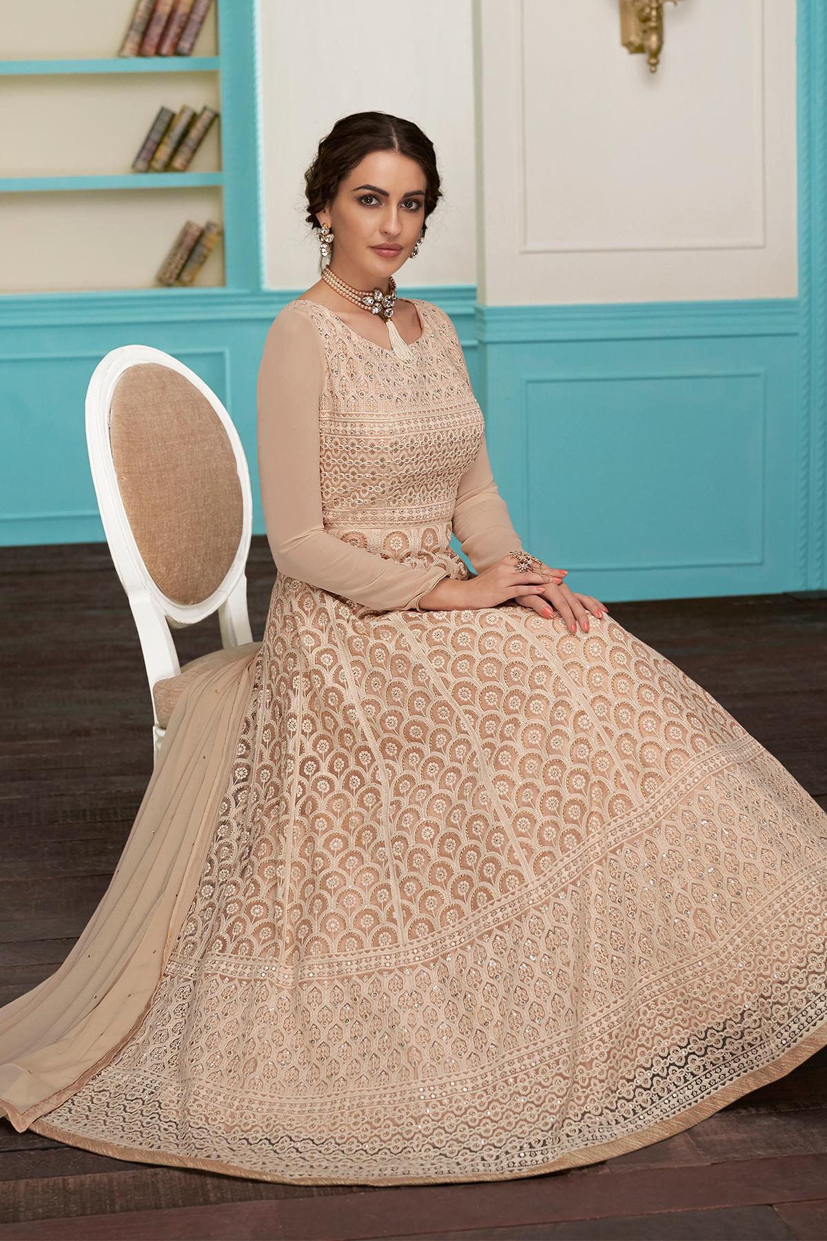 Light Peach Designer Georgette Anarkali Suit