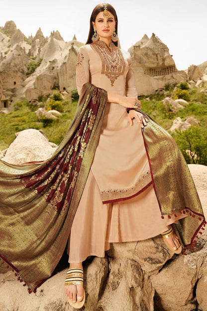 Light Peach Designer Georgette Palazzo Suit