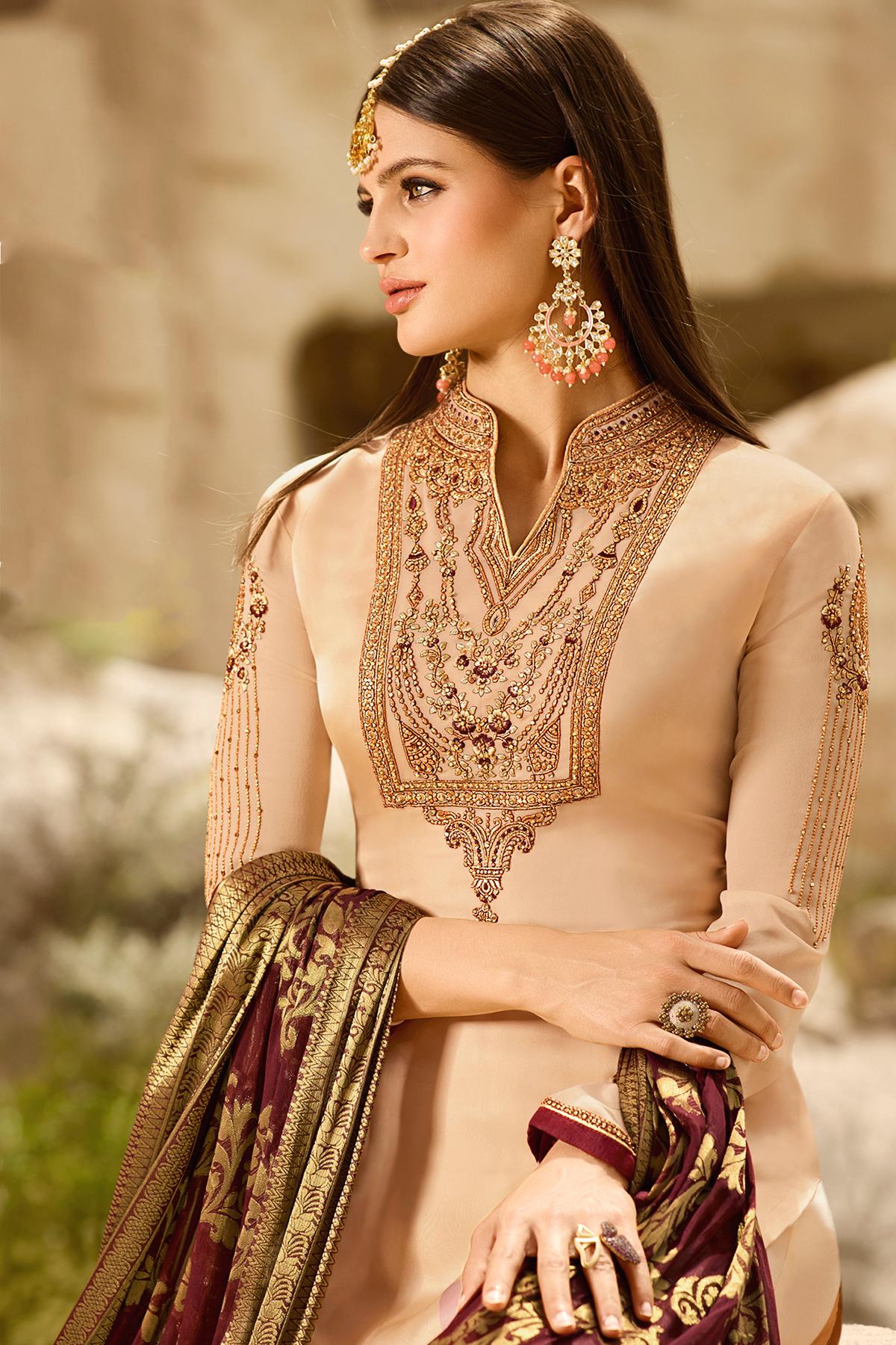 Light Peach Designer Georgette Palazzo Suit