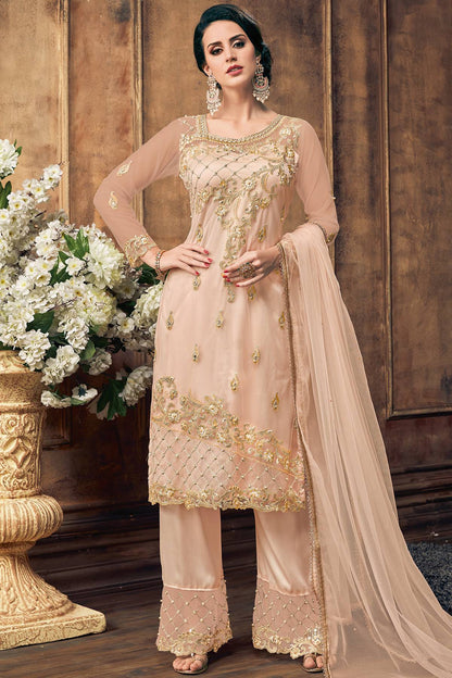Light Peach Designer Straight Suit