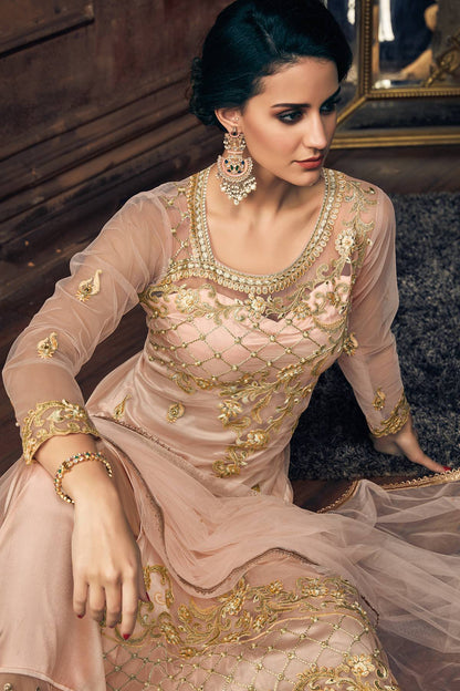Light Peach Designer Straight Suit