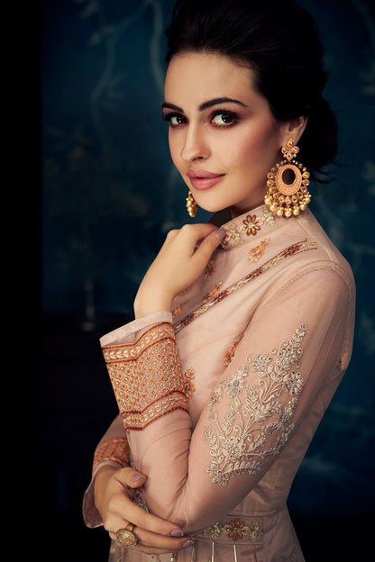 Light Peach Embroidered Party Wear Anarkali Suit