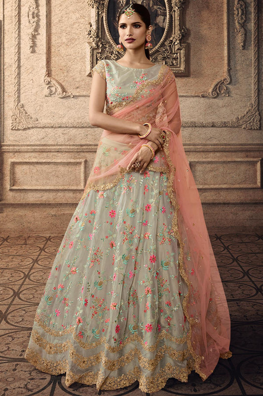 Light Sage Designer Tissue Lehenga Choli Set