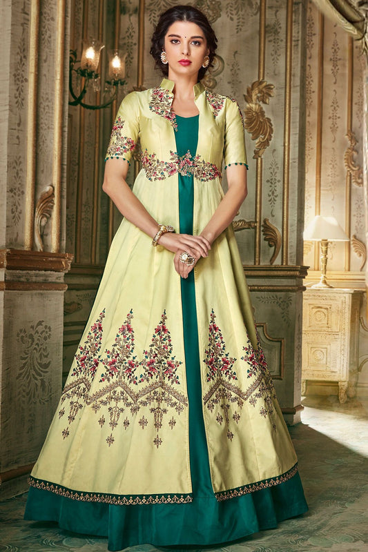 lime And Ocean Blue Party Wear Anarkali Suit
