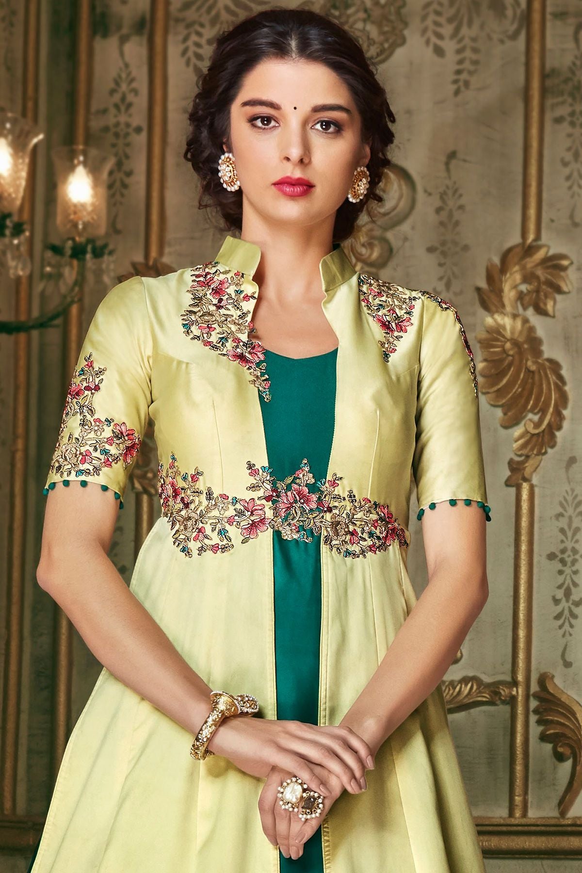lime And Ocean Blue Party Wear Anarkali Suit
