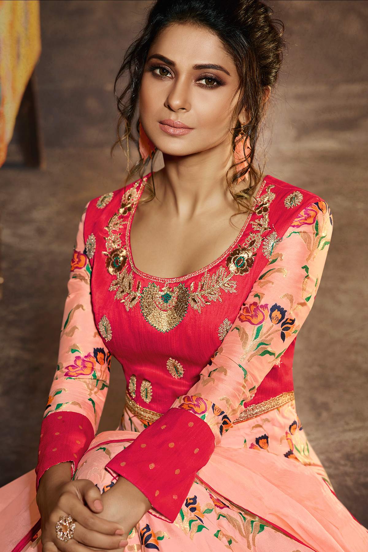 Magenta And Baby Pink Designer Gown