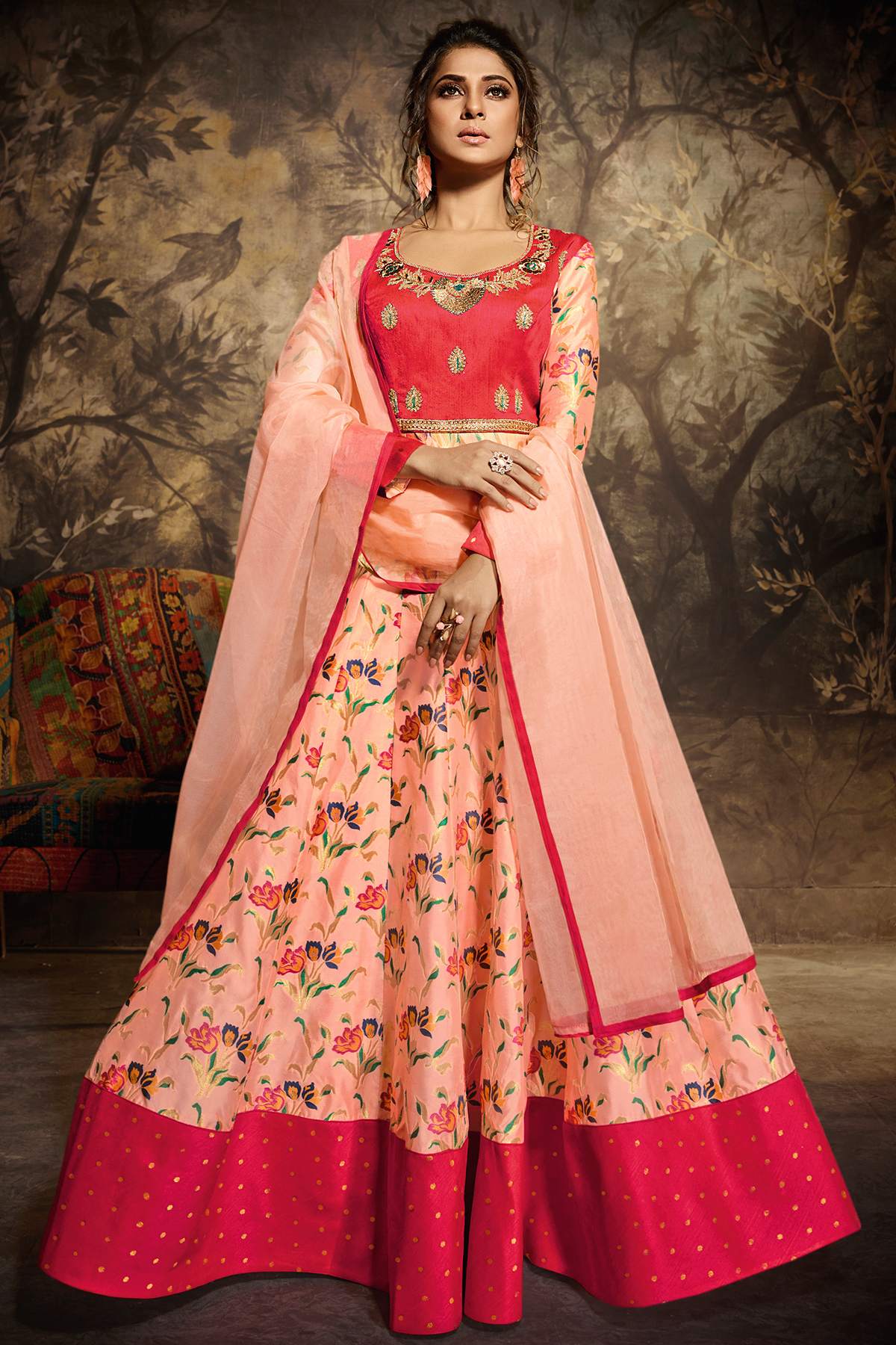 Magenta And Baby Pink Designer Gown