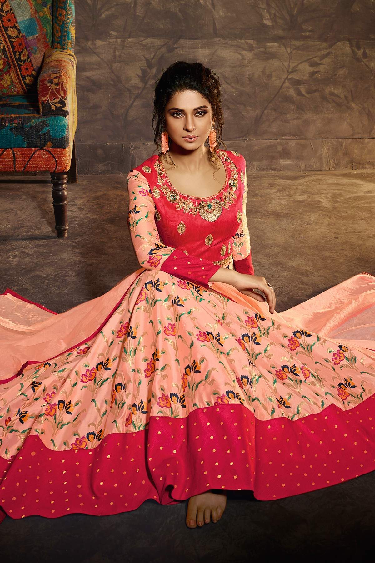 Magenta And Baby Pink Designer Gown