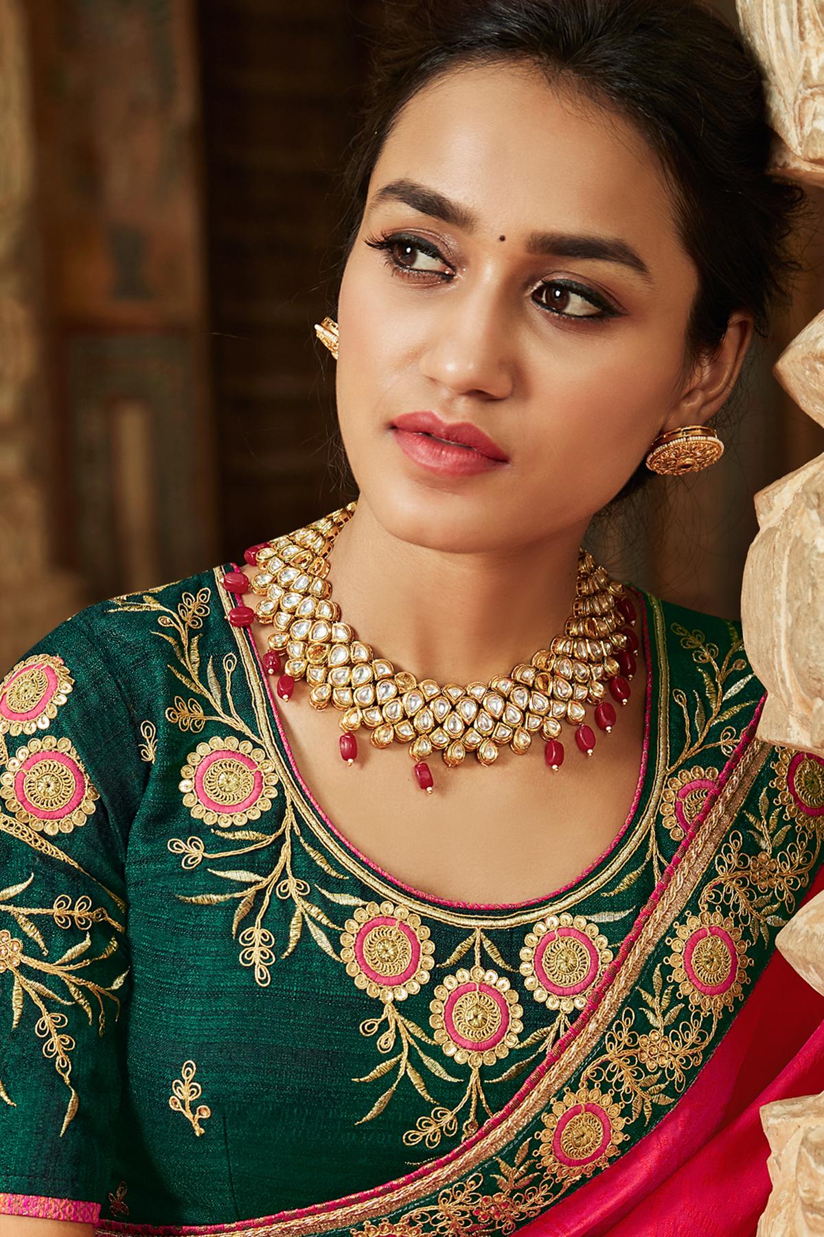 Magenta And Green Banarasi Silk Sari