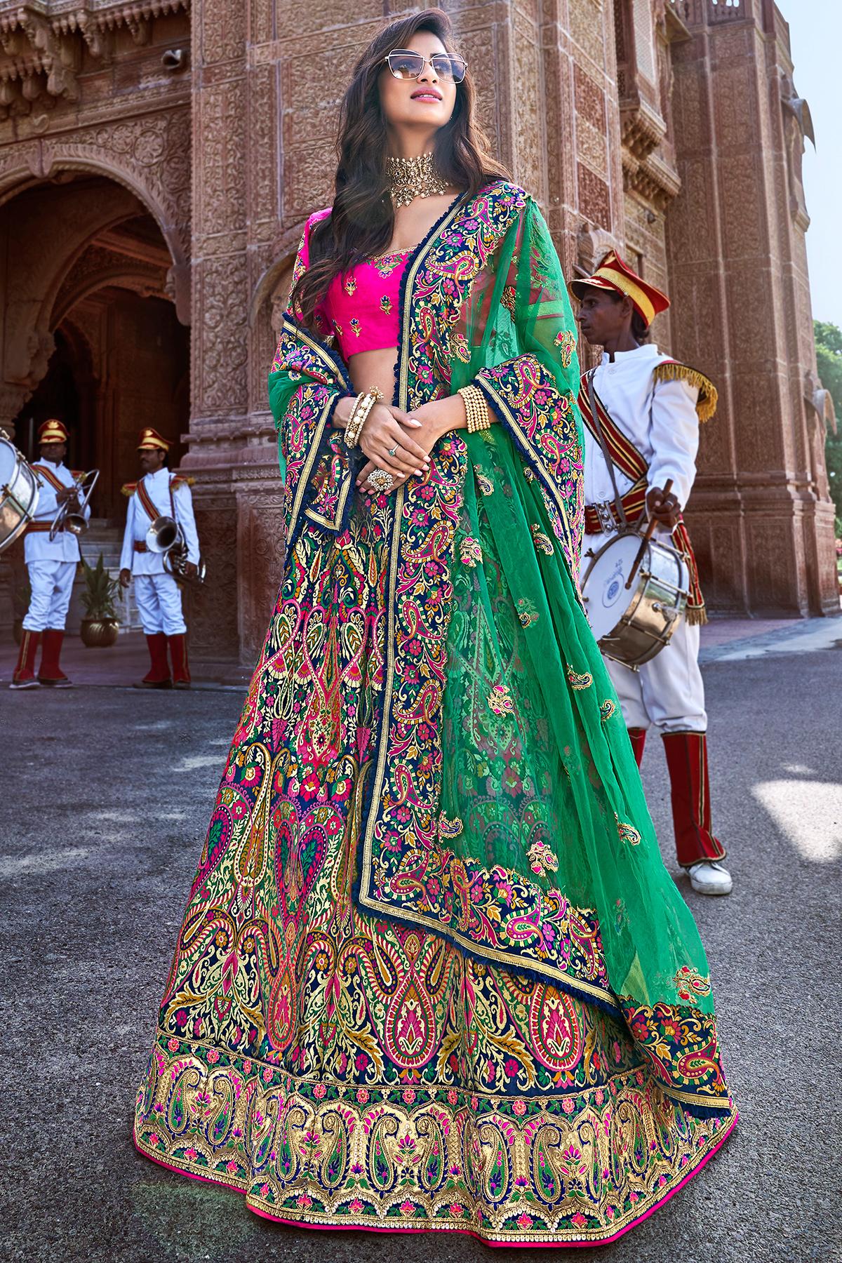 Magenta and Green Wedding Lehenga Choli Set