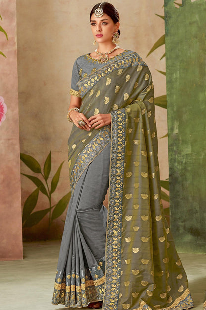 Gray Silk Saree with Silk Blouse
